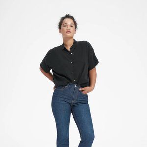 Silk Short-Sleeve Square Shirt (Black)